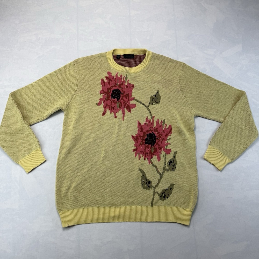 Saks Fifth Avenue Womens Large Floral Sweater Made In Italy Cotton Knit